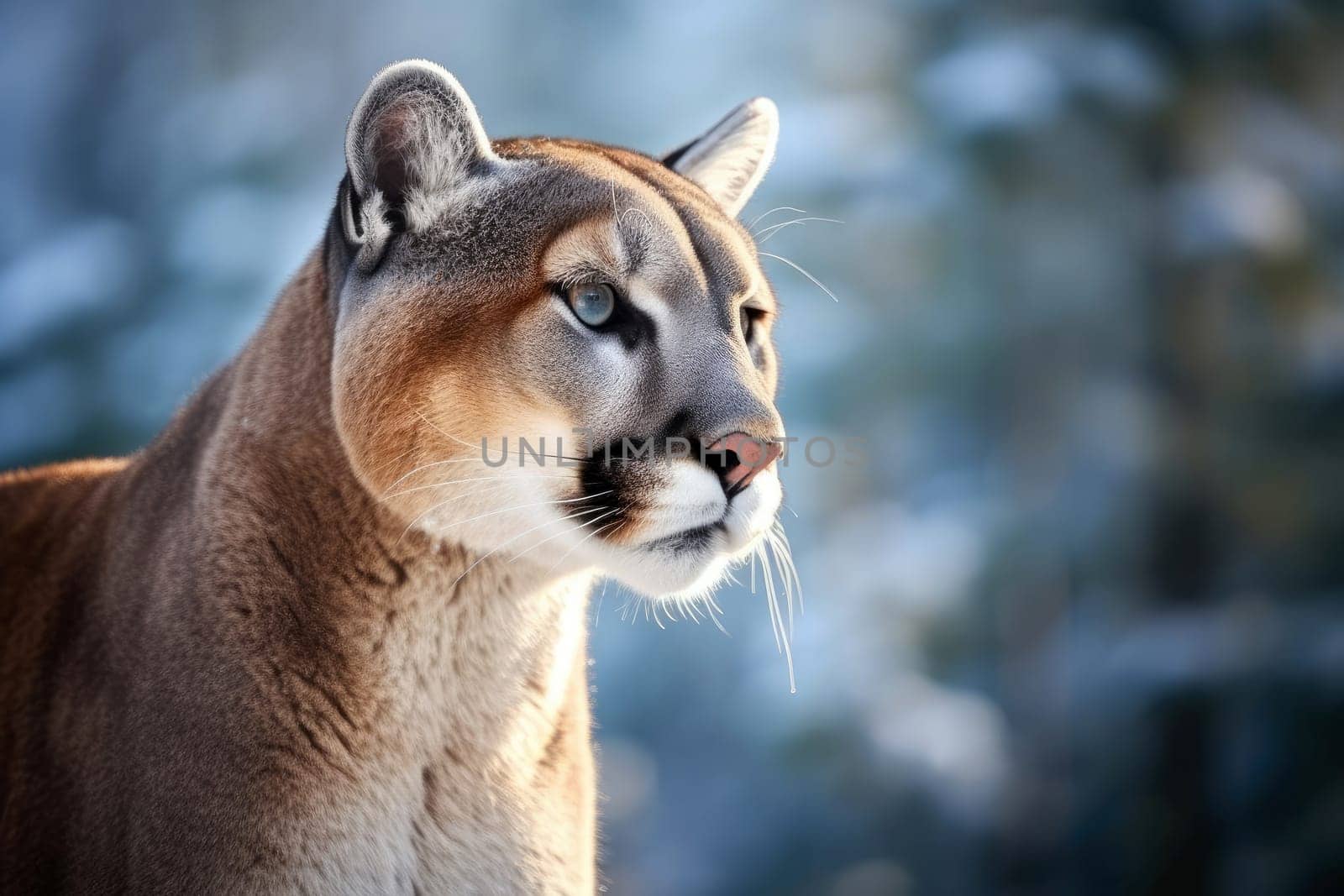 Close up of a puma isolated of natural background. generative ai.