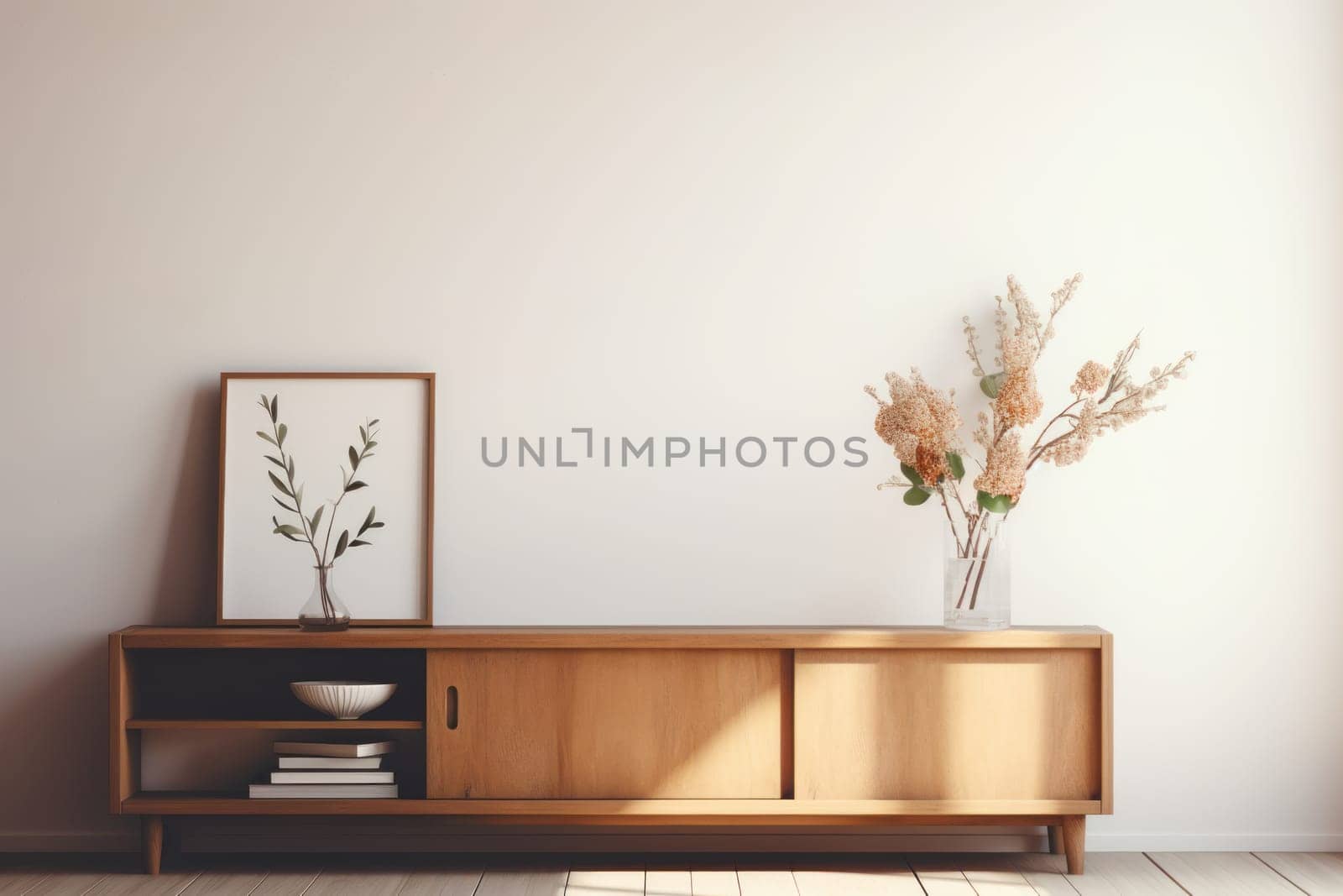 3D render of interior modern living room workspace Comfortable modern minimal Generative AI.