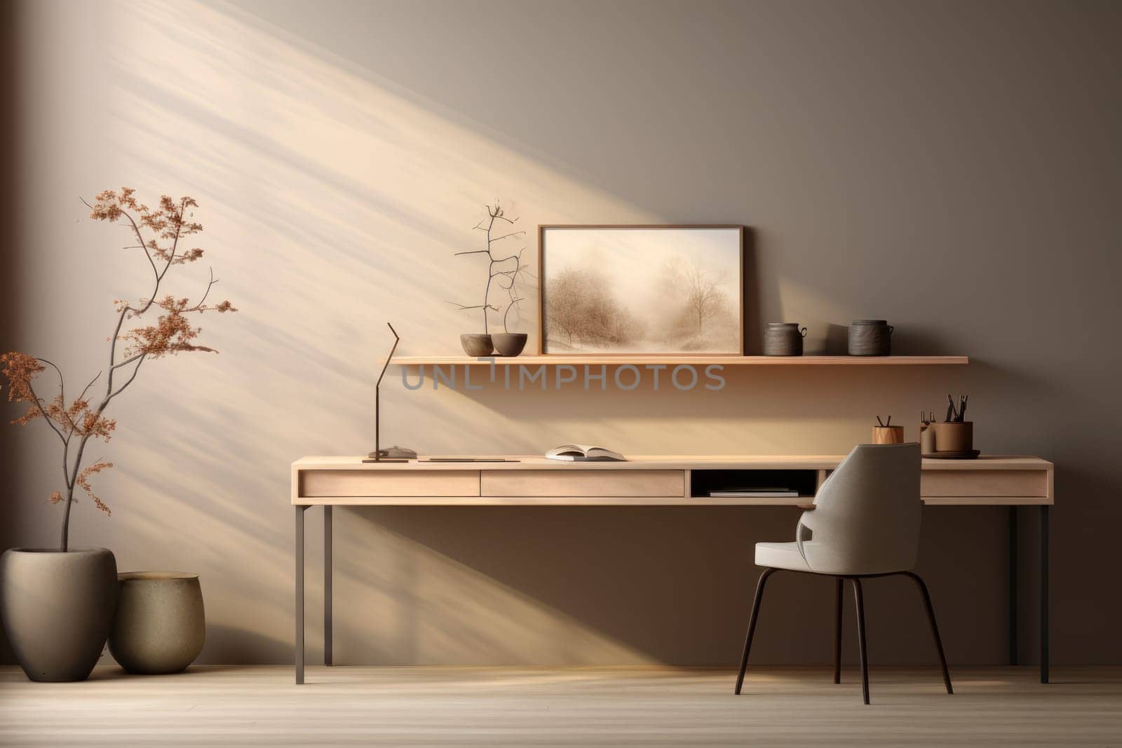 3D render of interior modern living room workspace Comfortable modern minimal Generative AI.