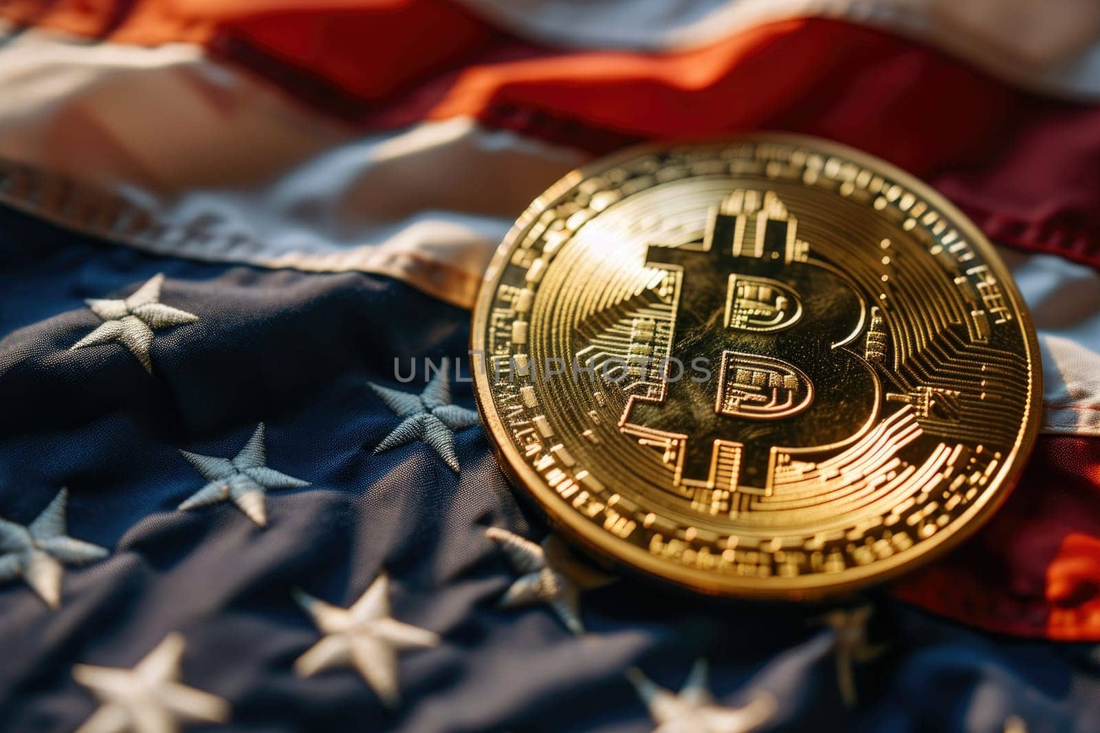 Bitcoin BTC America USA crypto flag SEC, AI generated.