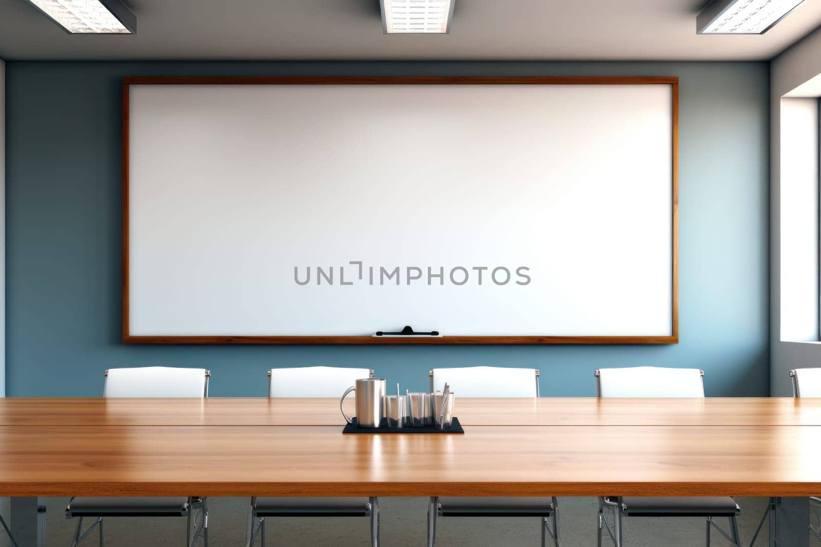 Empty meeting room Conference with chair table and white board Generative AI.