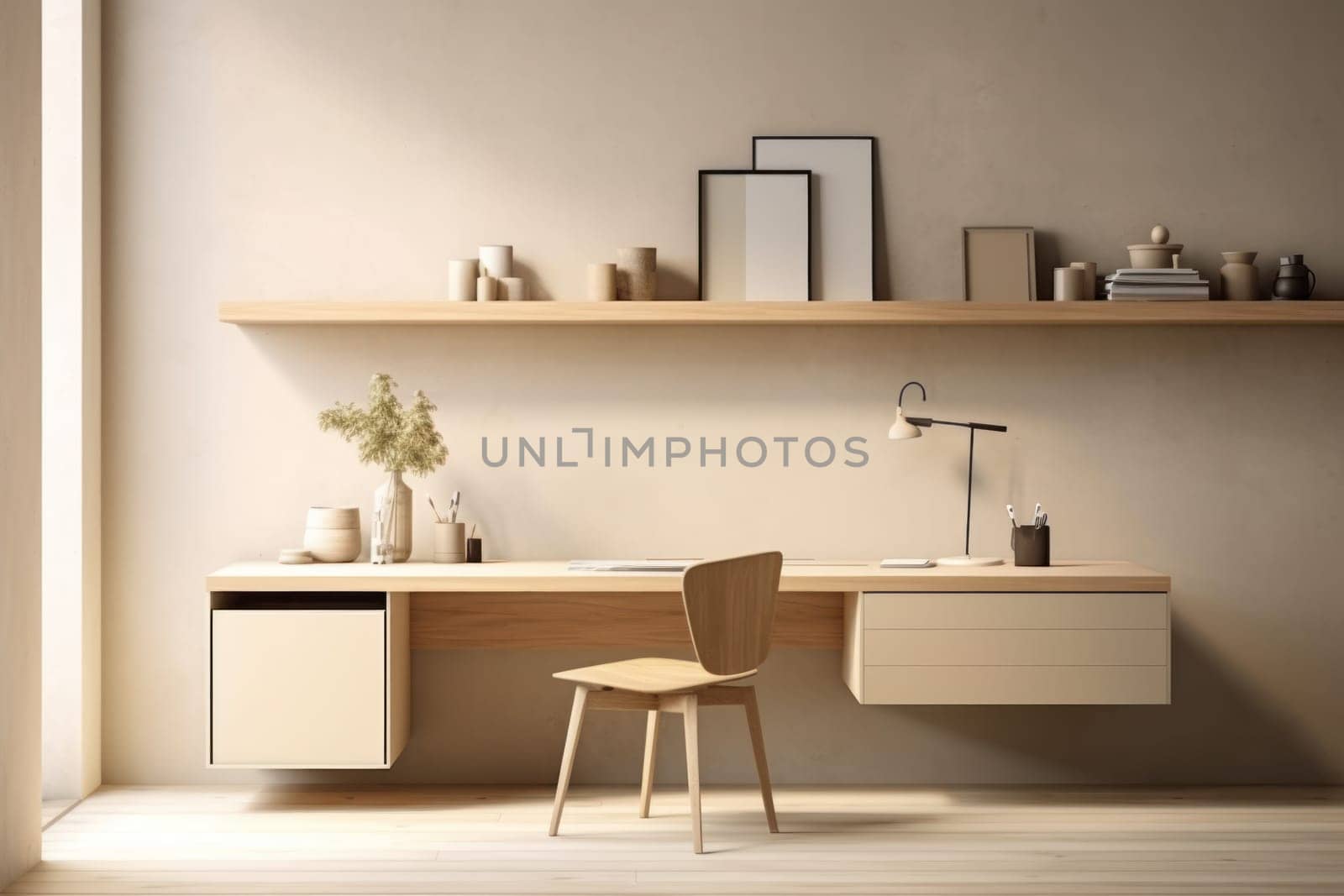 3D render of interior modern living room workspace Comfortable modern minimal Generative AI.