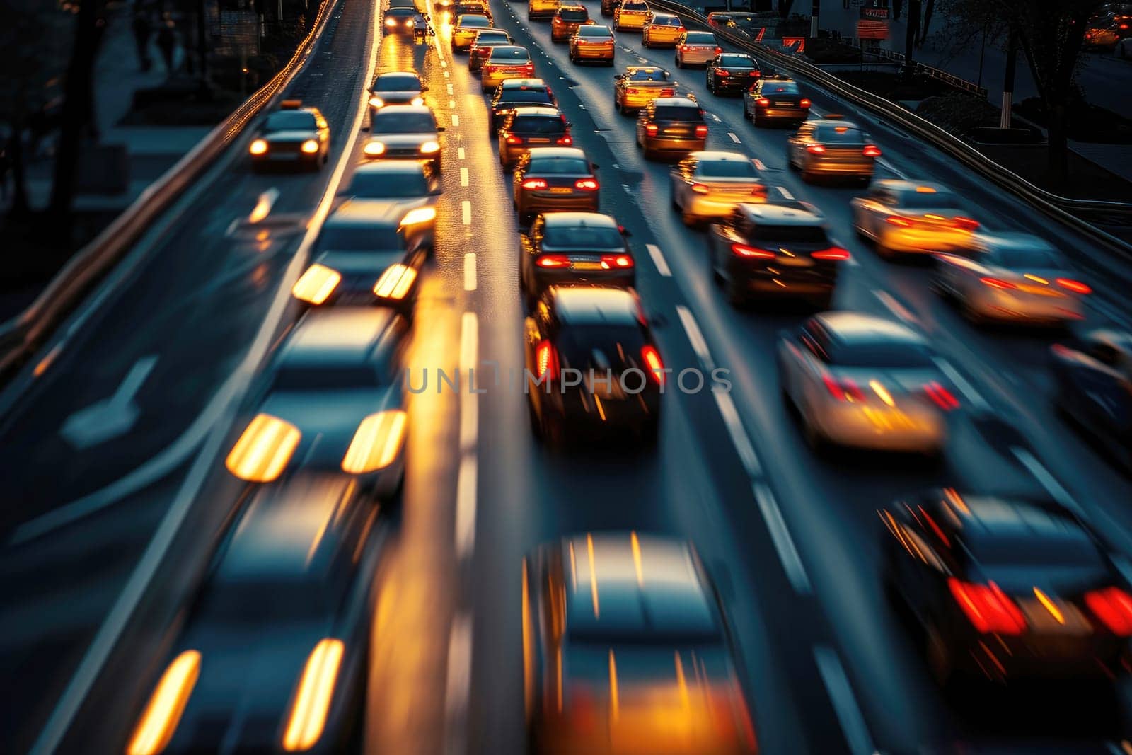 Blurred Traffic Jam, A Lot Of Cars Are Stuck In Traffic: AI Generated Image.