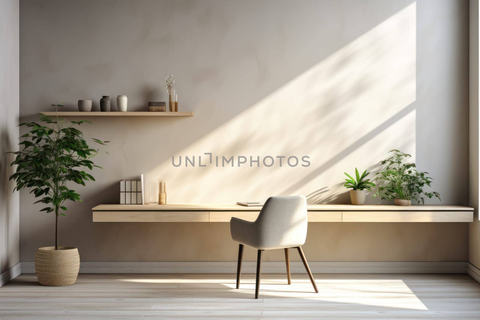 3D render of interior modern living room workspace Comfortable modern minimal Generative AI.