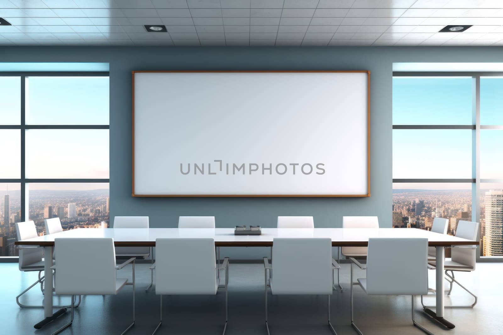 Empty meeting room Conference with chair table and white board Generative AI.