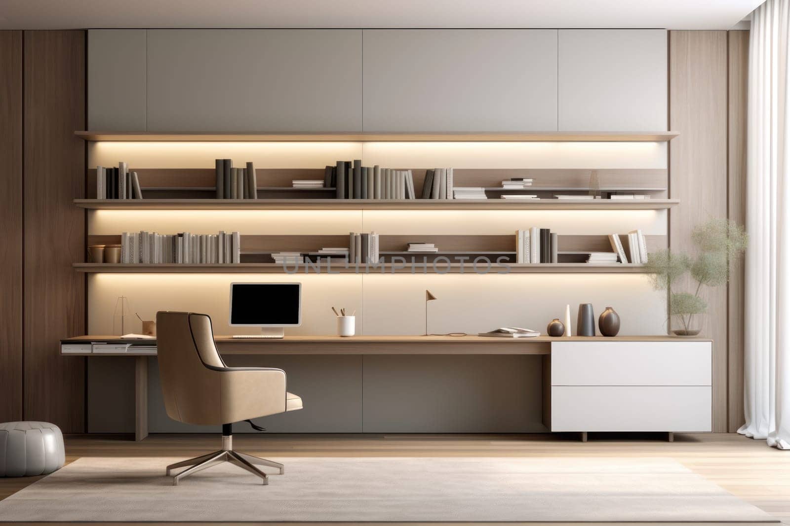 3D render of interior modern living room workspace Comfortable modern minimal Generative AI.