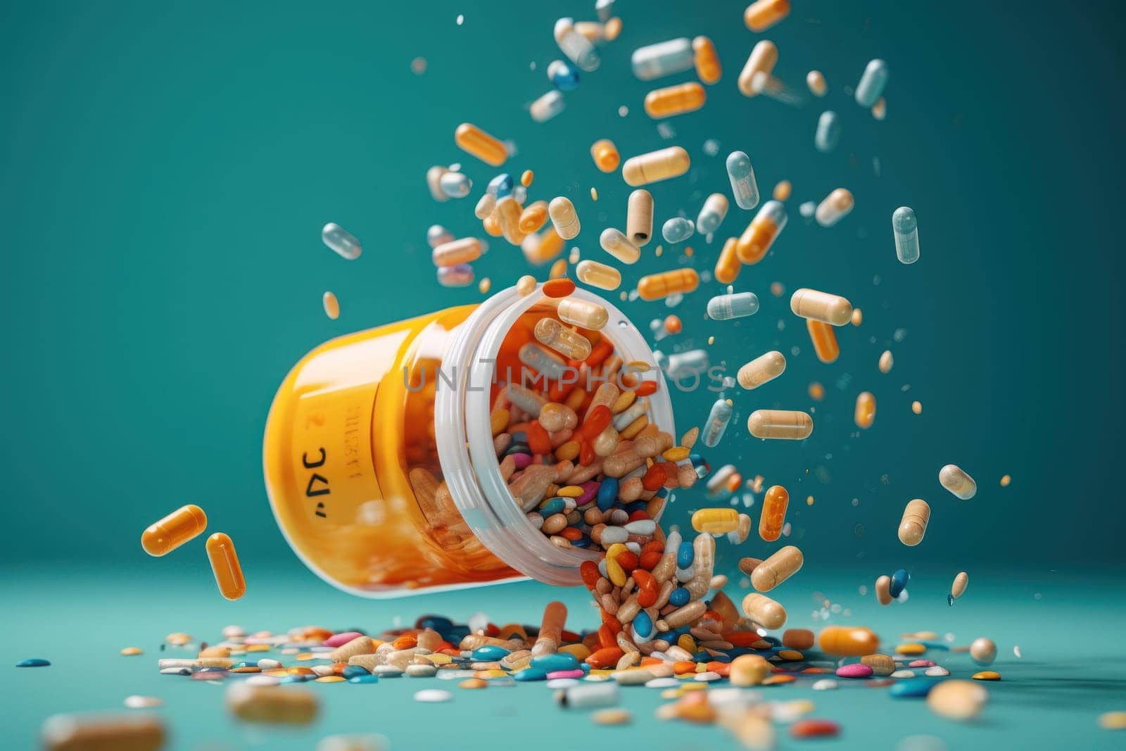 Background with many different medications pills and capsules Generative AI.
