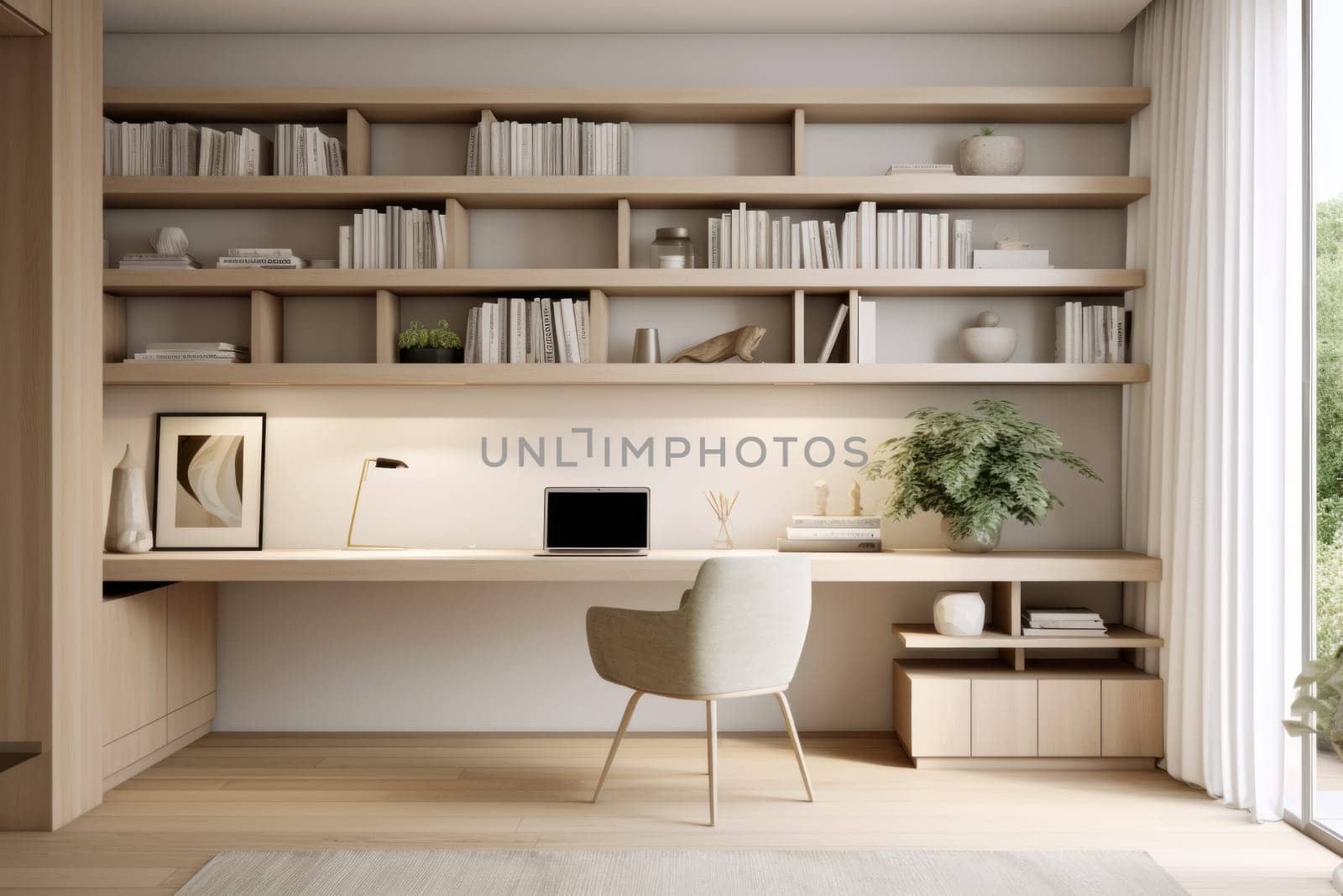 3D render of interior modern living room workspace Comfortable modern minimal Generative AI.
