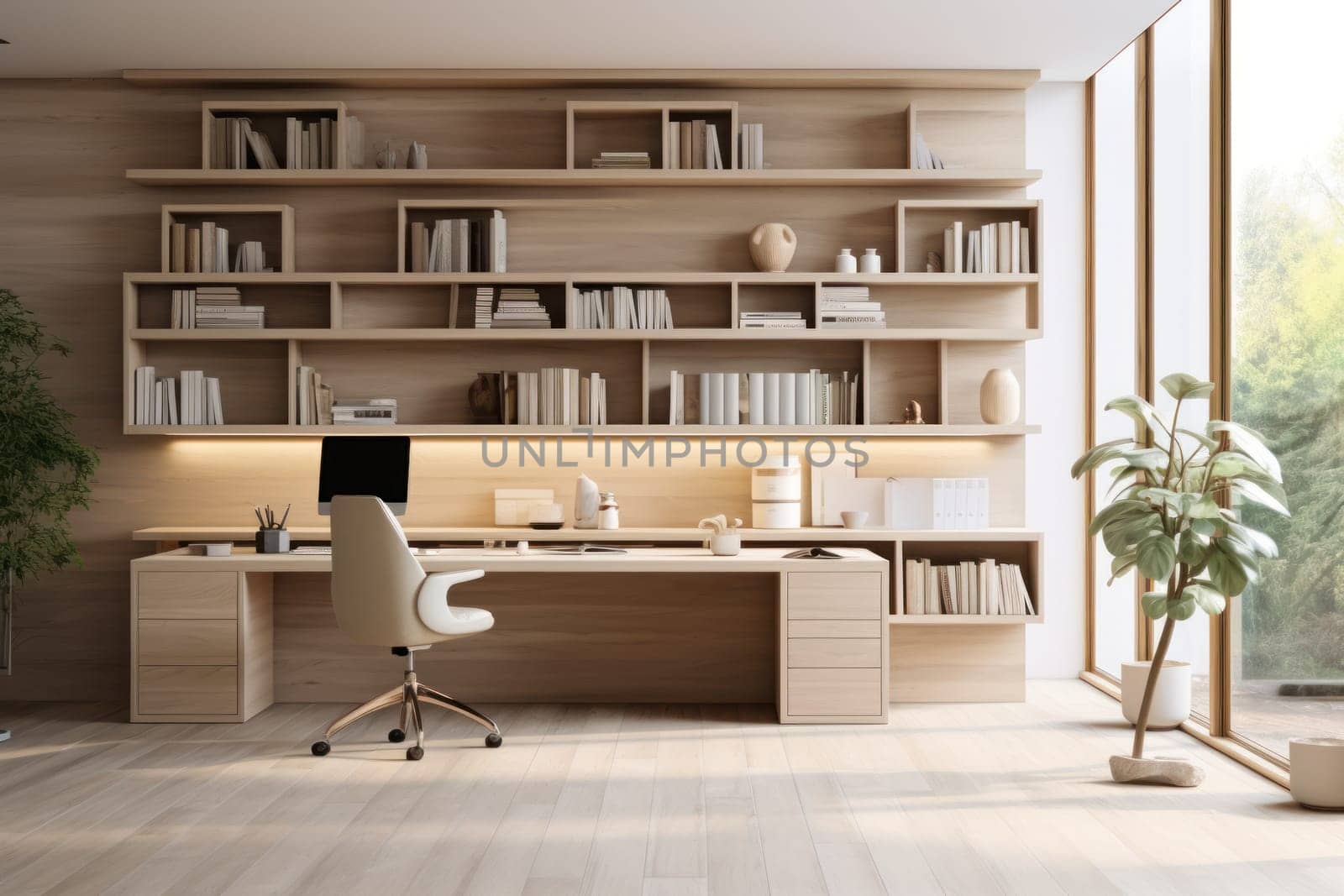 3D render of interior modern living room workspace Comfortable modern minimal Generative AI.