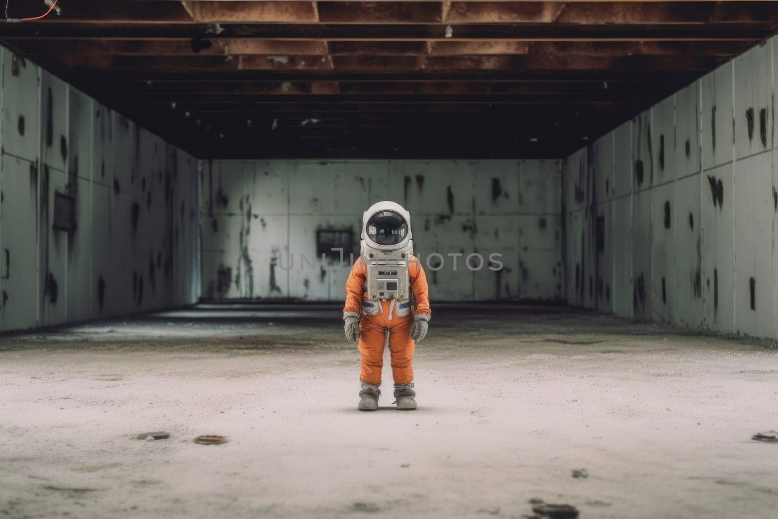 Astronaut walking down at the old streets Generative AI.