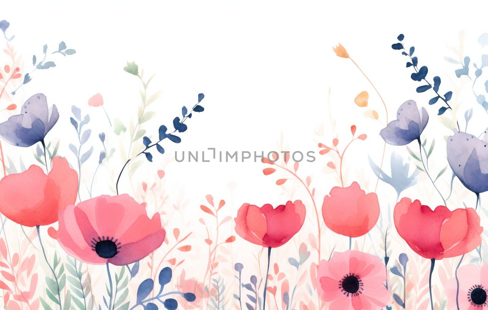 Romantic Botanical Watercolor Illustration of a Beautiful Floral Bouquet on a White Background