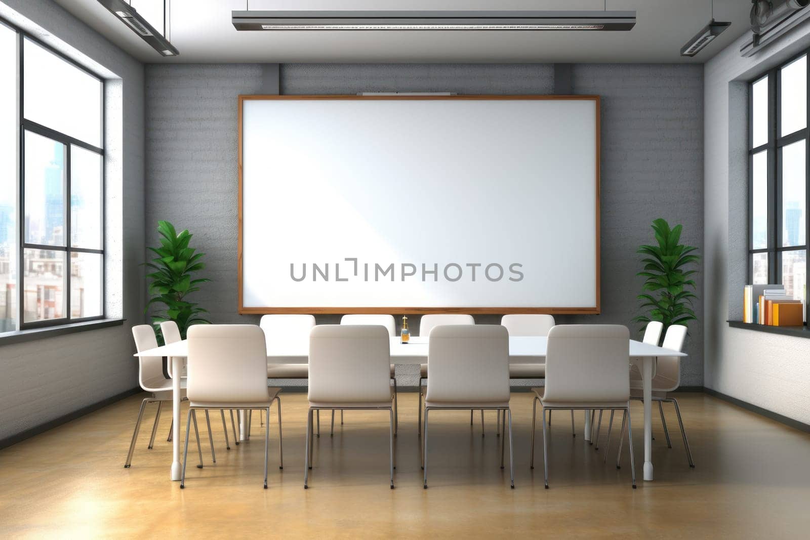 Empty meeting room Conference with chair table and white board Generative AI.