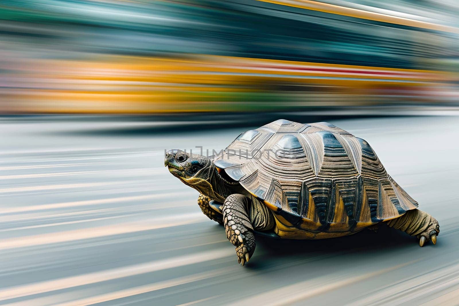 A turtle that fast runs in blur background .generative AI.