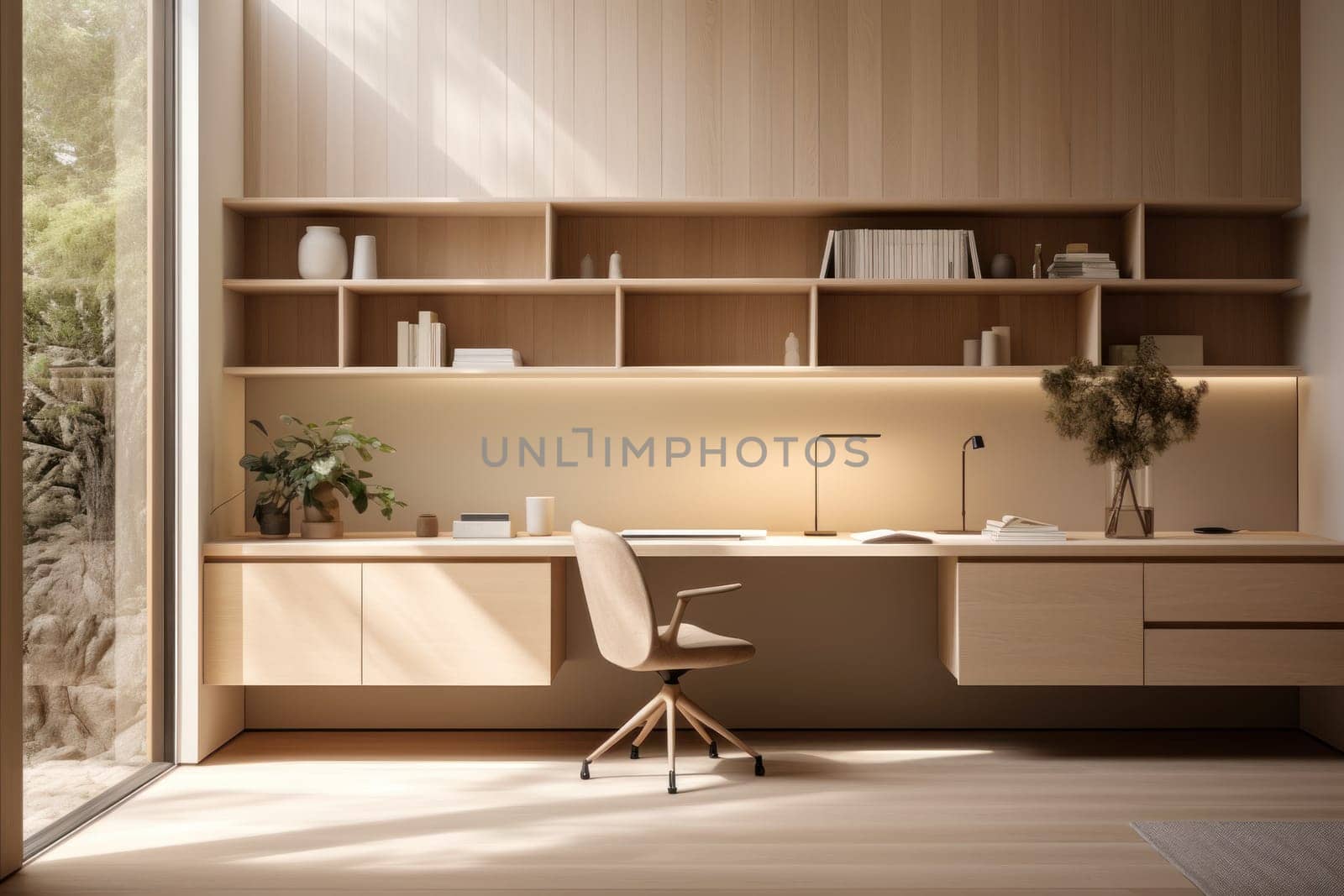 3D render of interior modern living room workspace Comfortable modern minimal Generative AI.