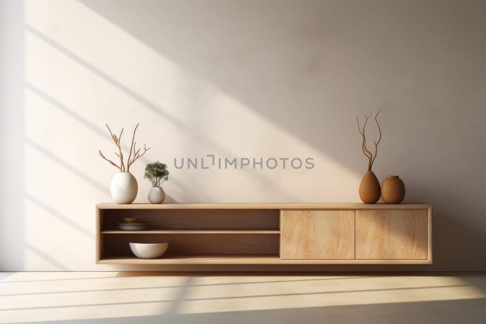 3D render of interior modern living room workspace Comfortable modern minimal Generative AI.