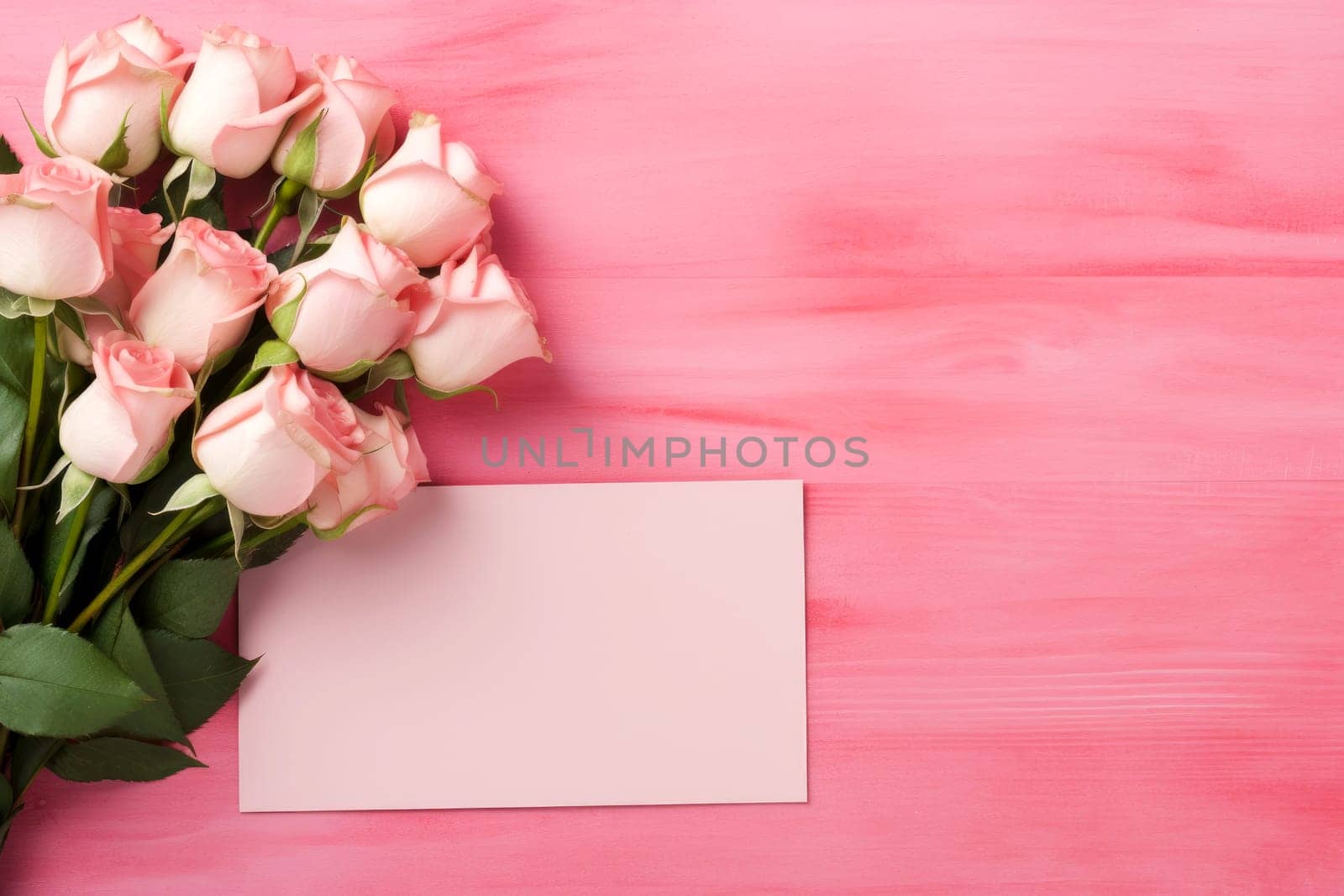 empty greeting card with roses good for valentines day, women day, mothers day.ai generative.