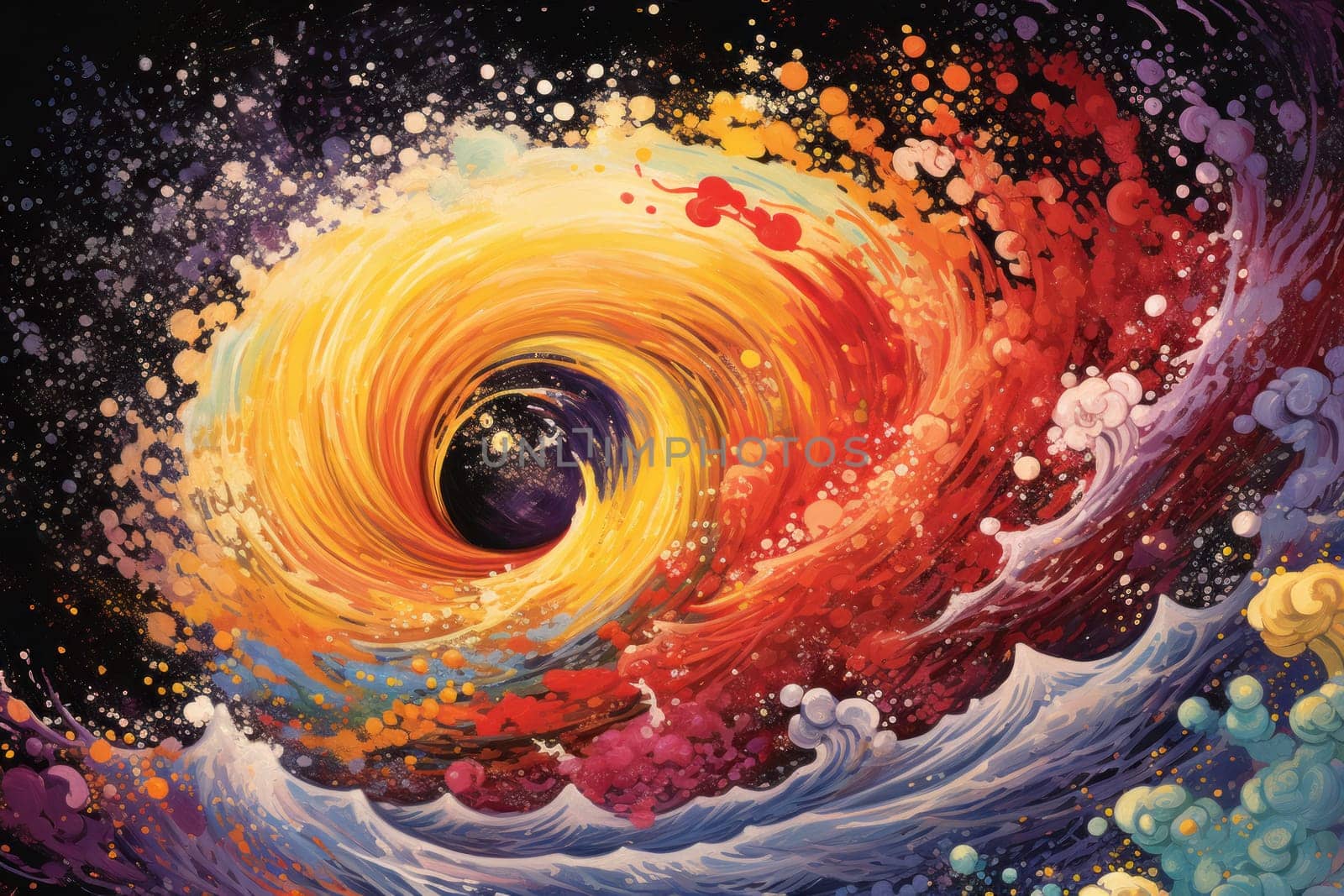 swirling vortex of vibrant paint splatters Japan style Generative AI.