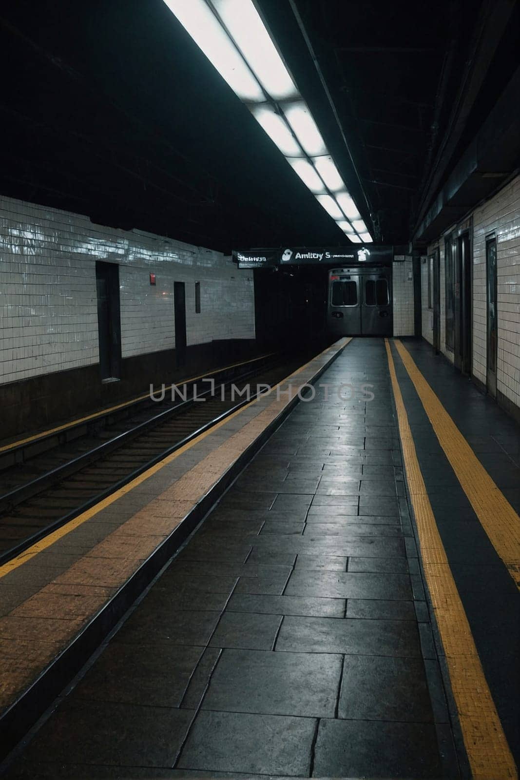 A bustling train station with a train on the tracks, filled with passengers and railway workers.