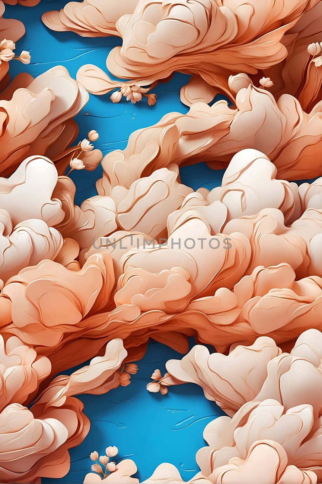 Bunch of Flowers on Blue Surface. Generative AI. by artofphoto