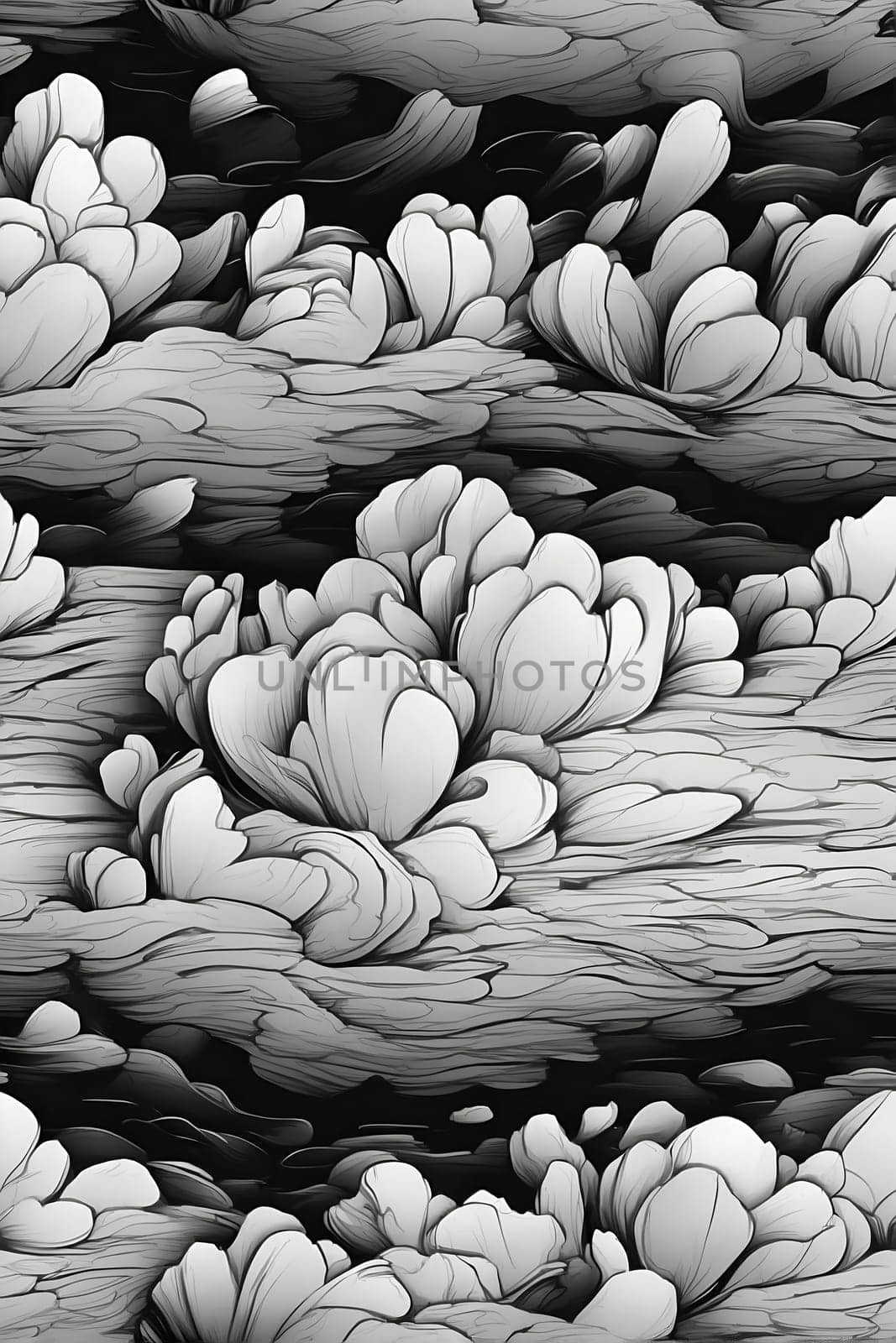 A Black and White Photo of a Bunch of Flowers. Generative AI. by artofphoto