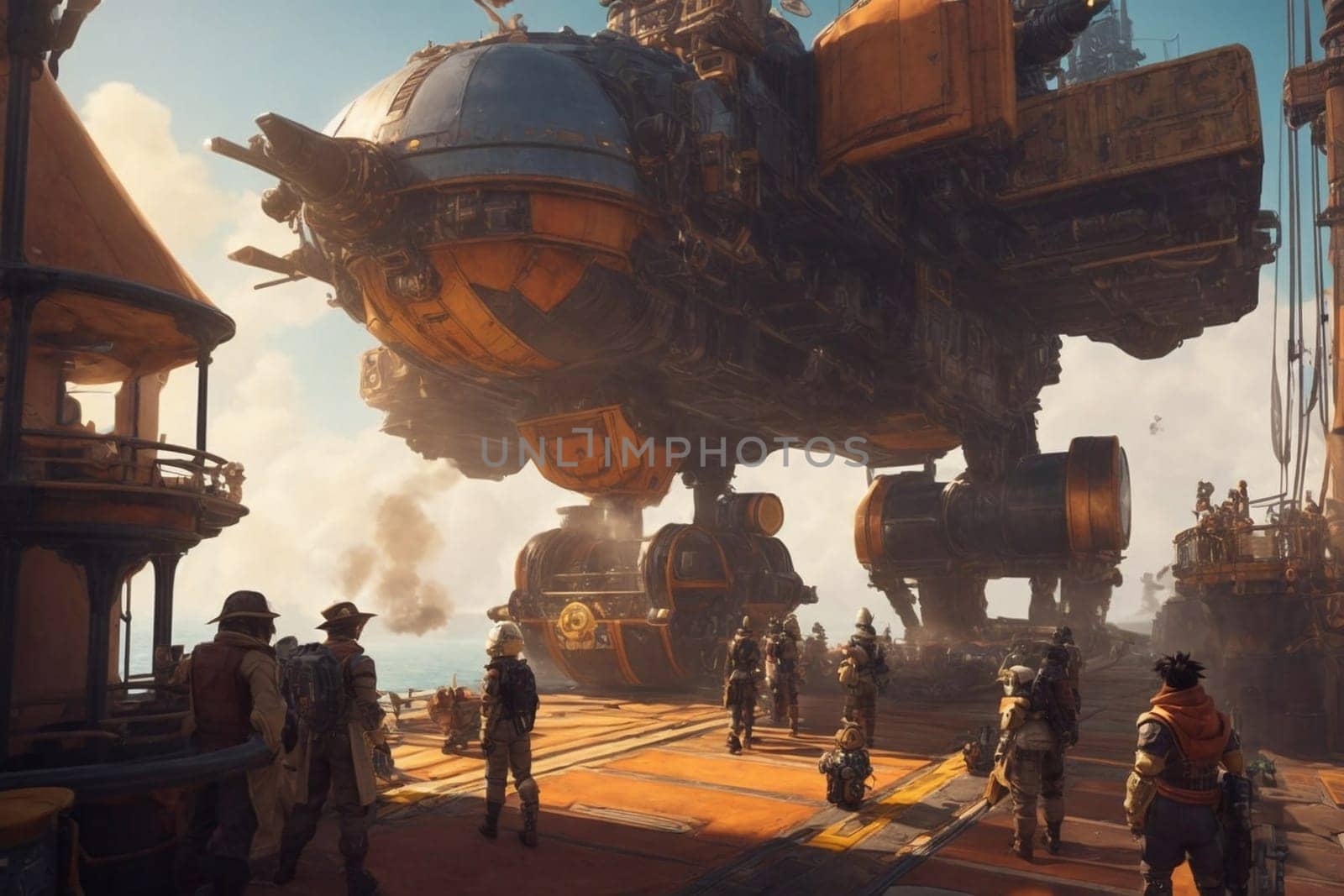 A photograph showcasing a dynamic and futuristic sci-fi scene with numerous replicating figures in action.