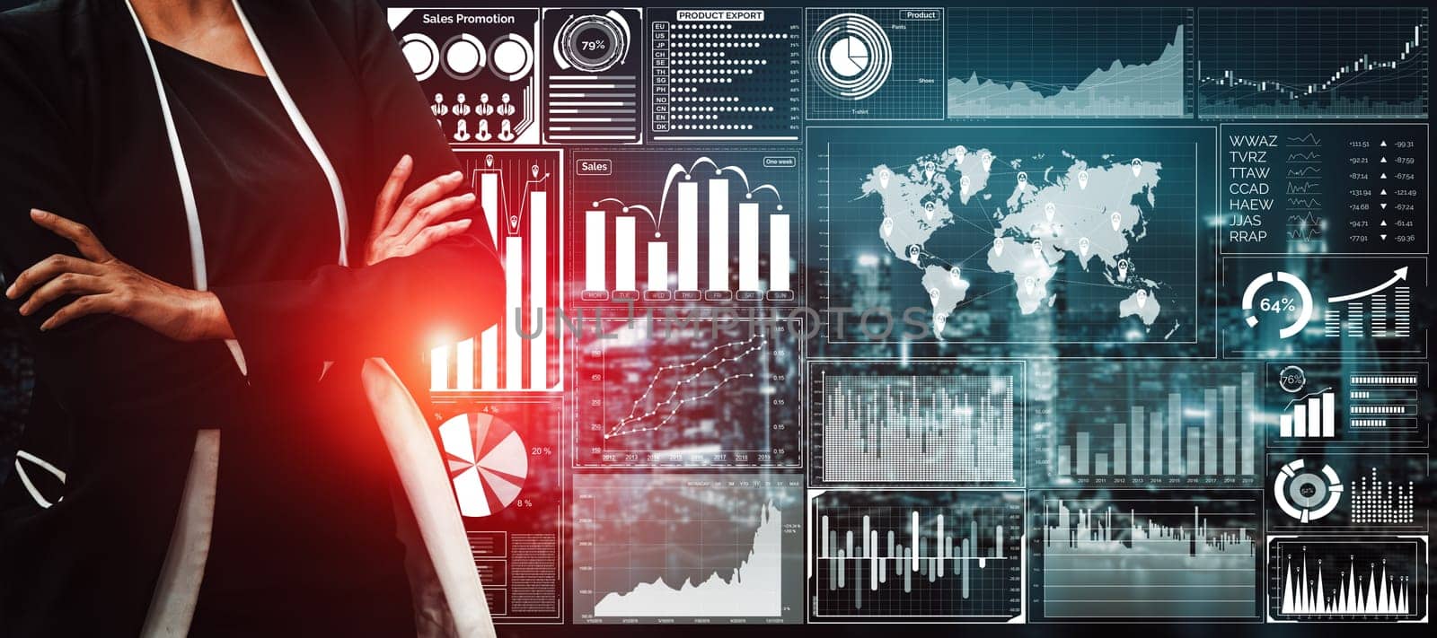 Data Analysis for Business and Finance Concept. Graphic interface showing future computer technology of profit analytic, online marketing research and information report for digital business strategy.