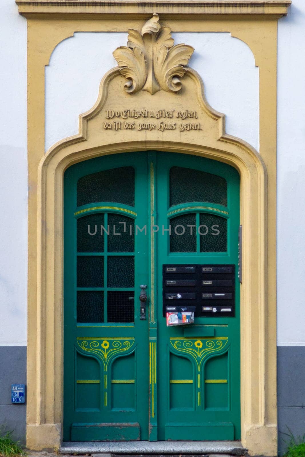 Old green wooden doors in Germany. High quality photo
