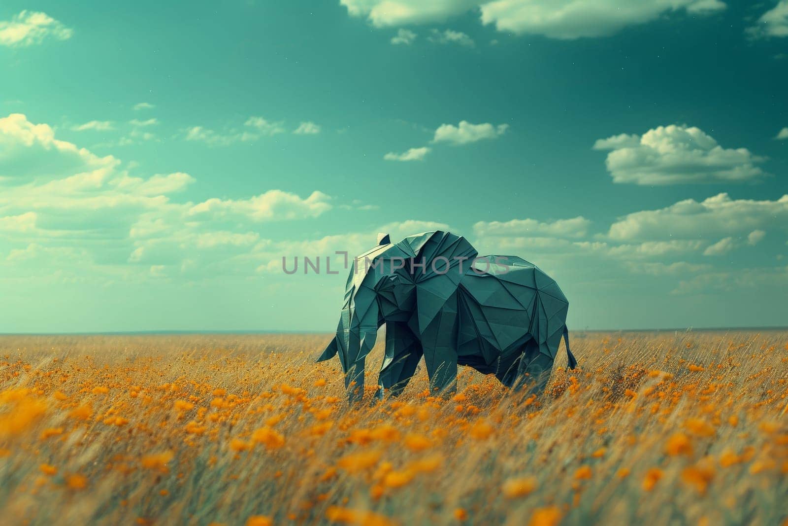 Earth and animal, Abstract origami paper art elephant, Concept Nature reserve conserve Wildlife.