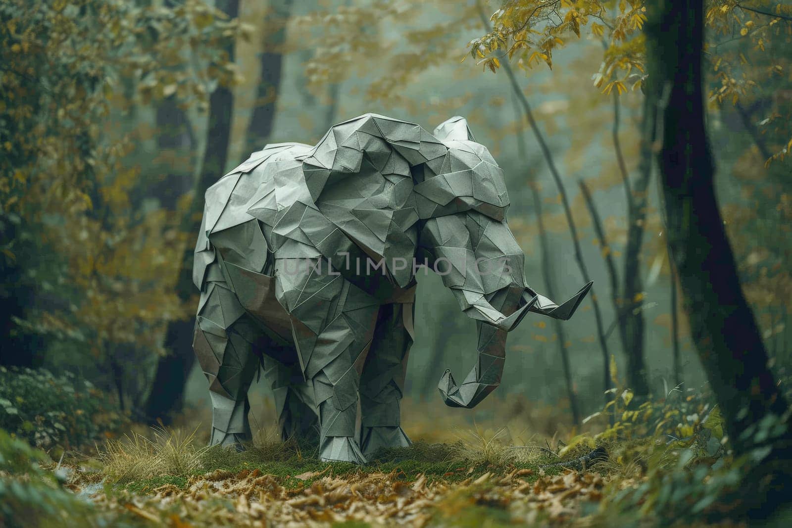 Earth and animal, Abstract origami paper art elephant, Concept Nature reserve conserve Wildlife.