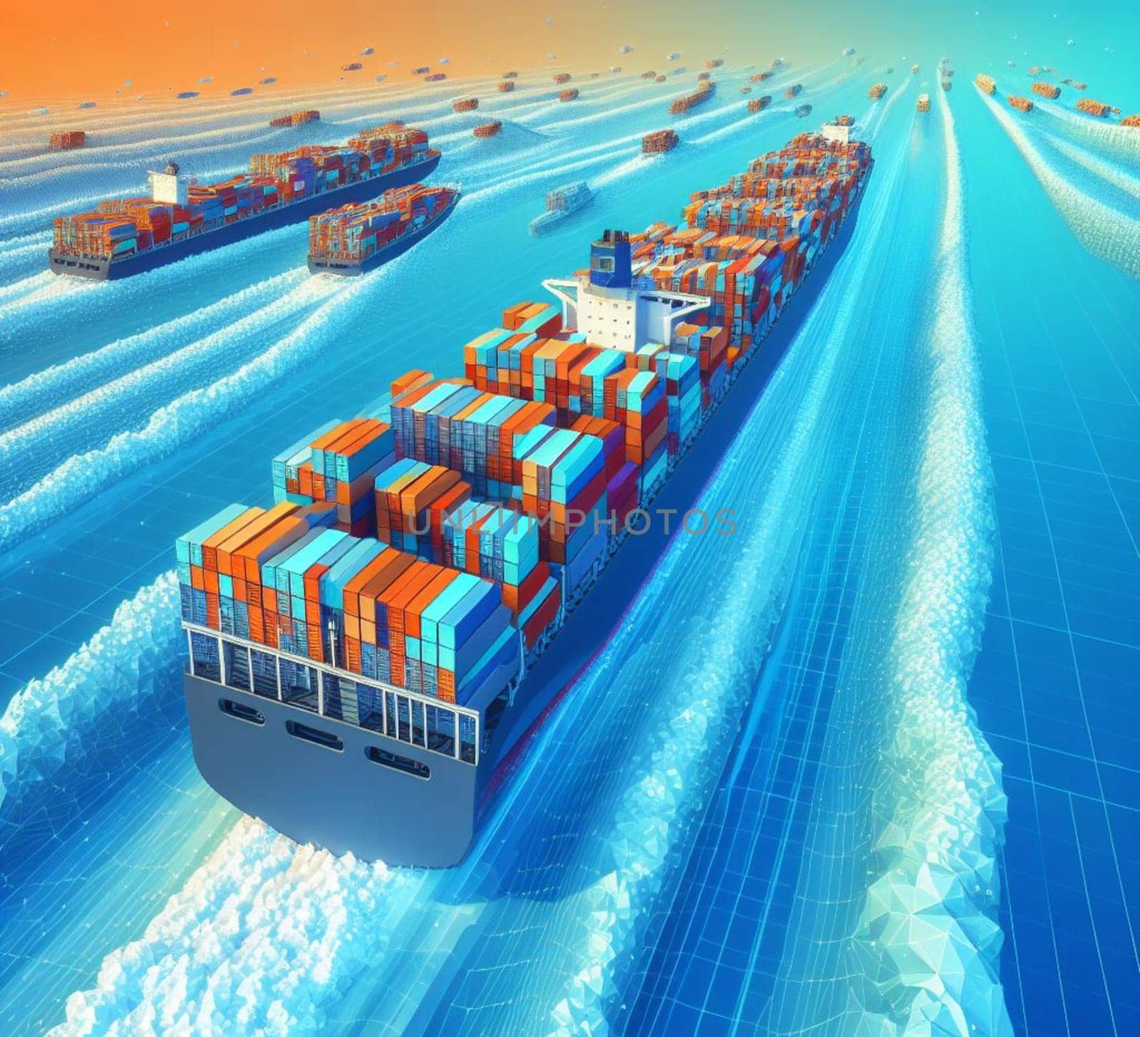 stack Container carho ship Canal Port Freight Sea computer aid service logistics transport ai generated by verbano