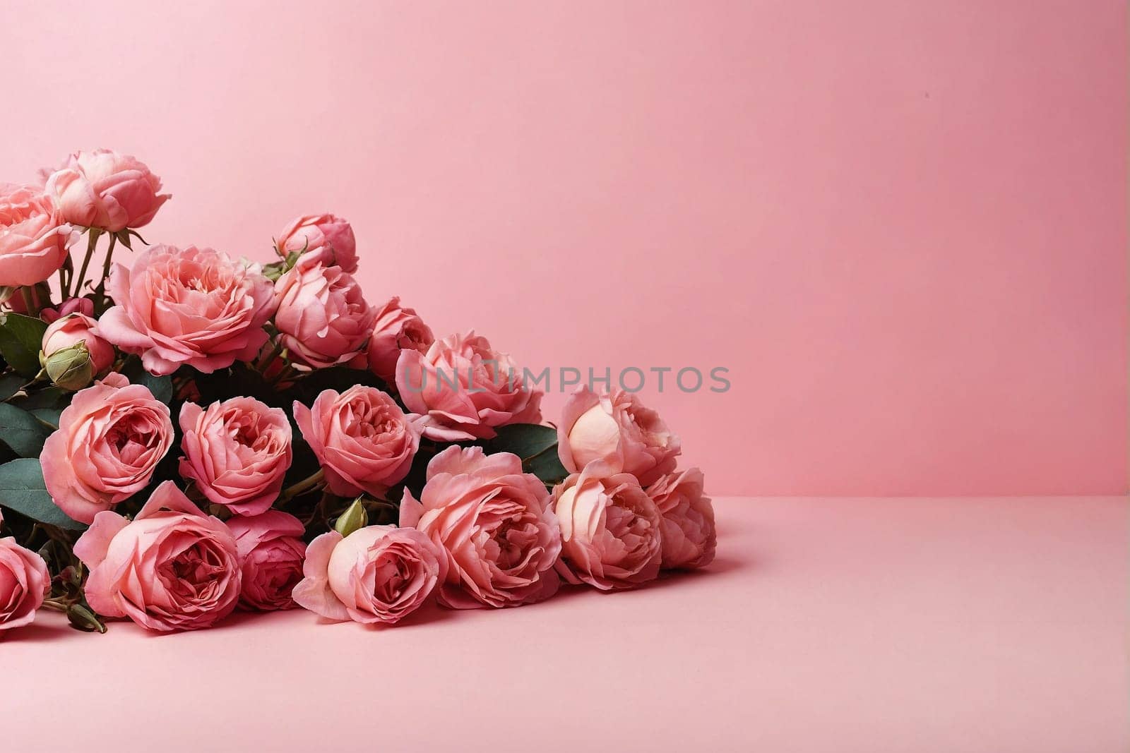 A Bouquet of Pink Roses on a Pink Background. Generative AI. by artofphoto