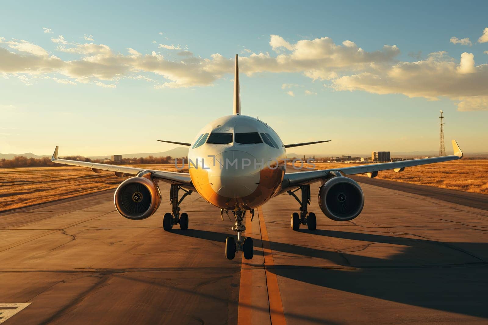 Passenger plane on the runway at the airport, air passenger transportation.