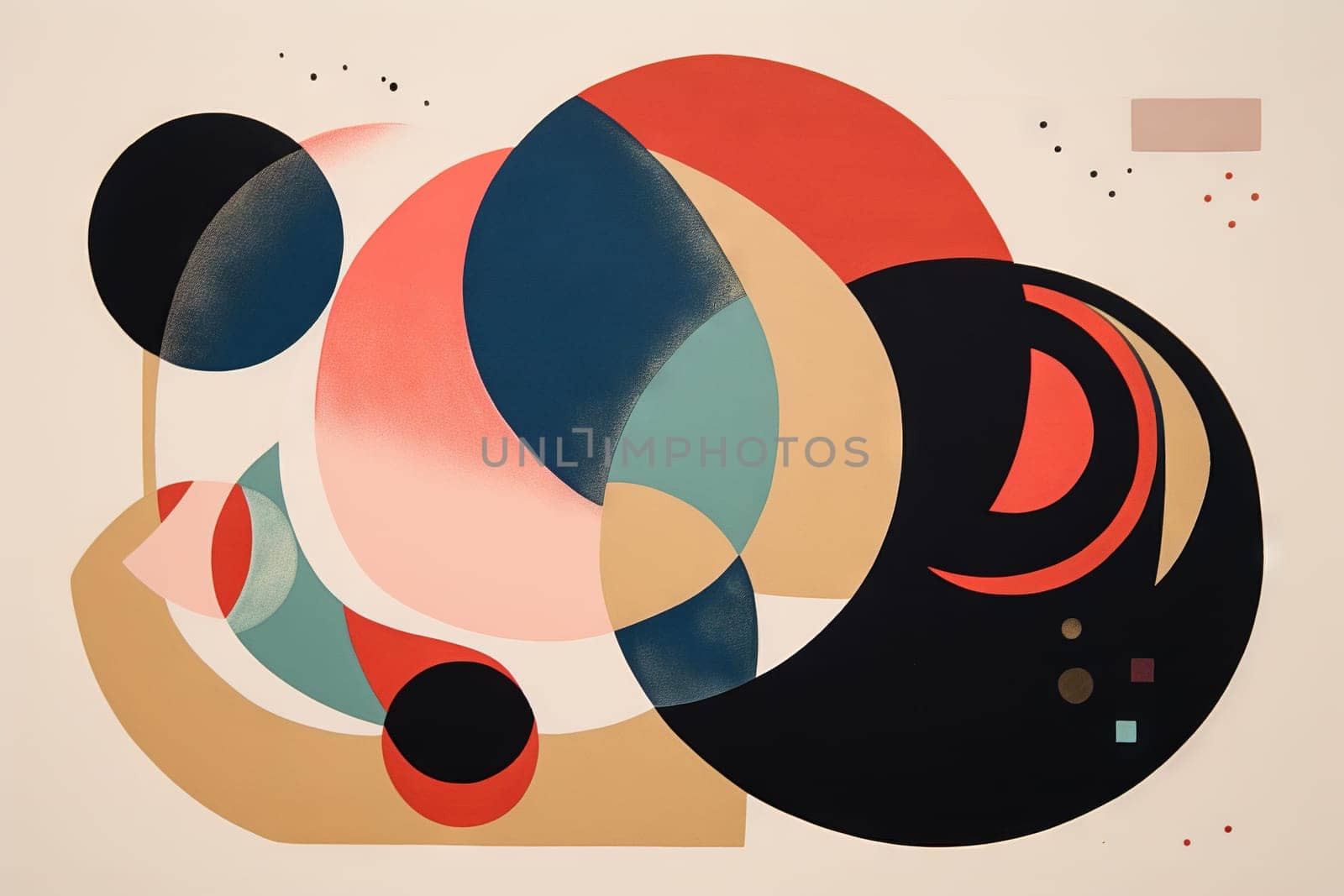 Abstract background in the style of expressionism, modern and Bauhaus. Artistic abstraction with colorful circles and lines. Generative AI