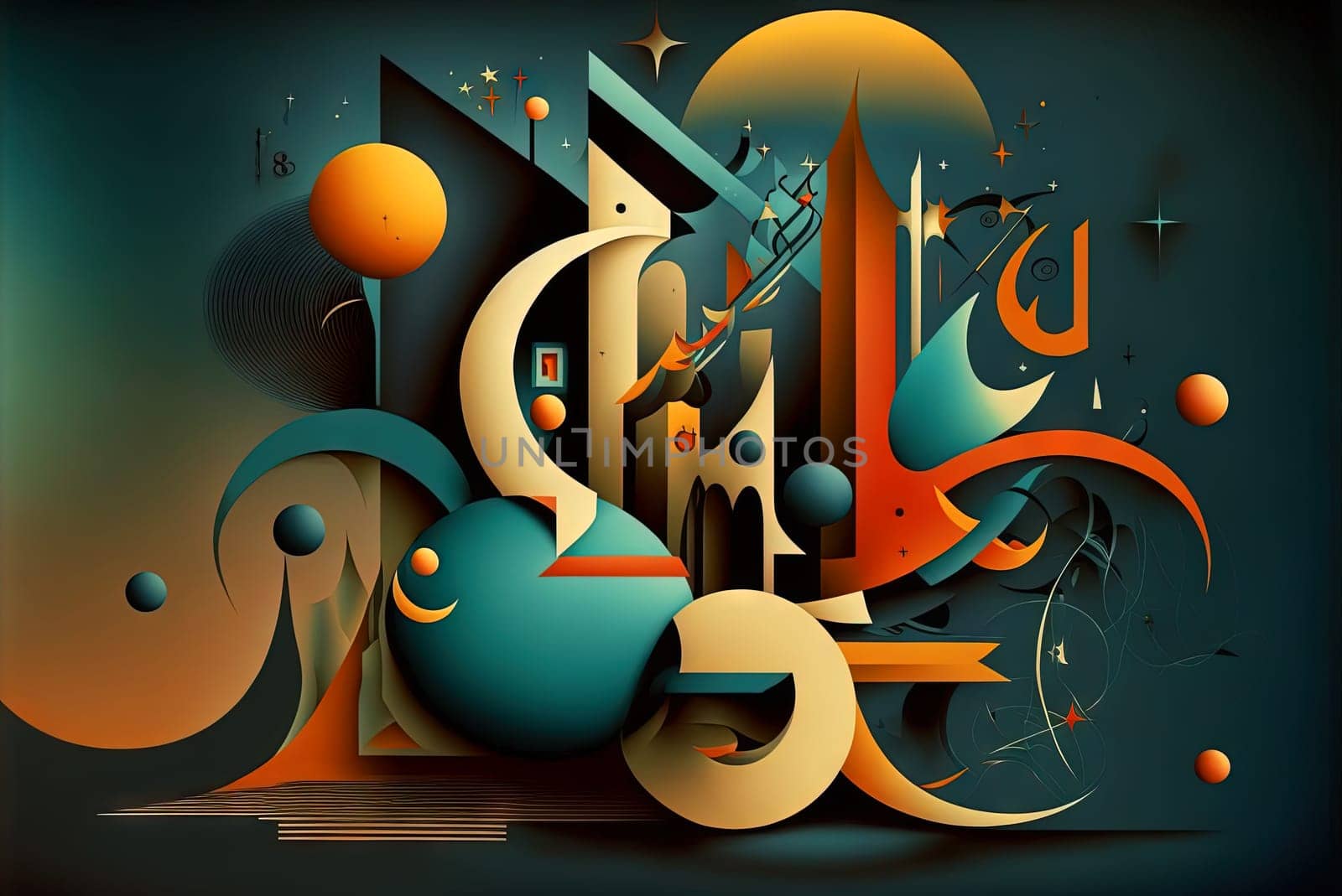 Abstract shapes retro composition in 20s avantrgarde or futurism style. Retro background with surreal mindbending figures. Generated AI