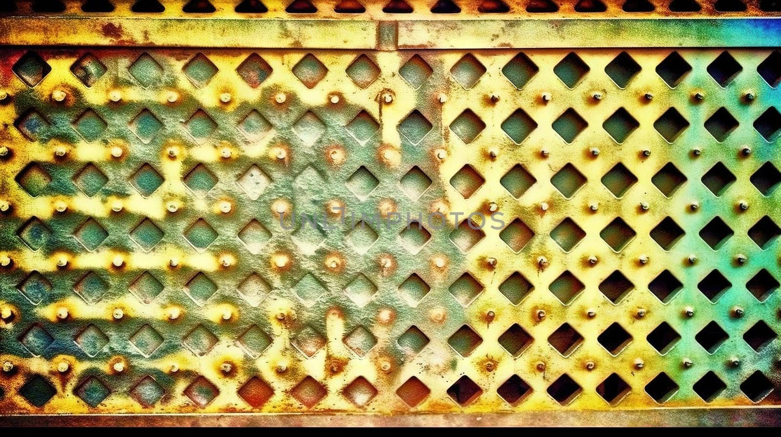 Abstract metallic grid background. Rusty industrial grid texture. Generated AI