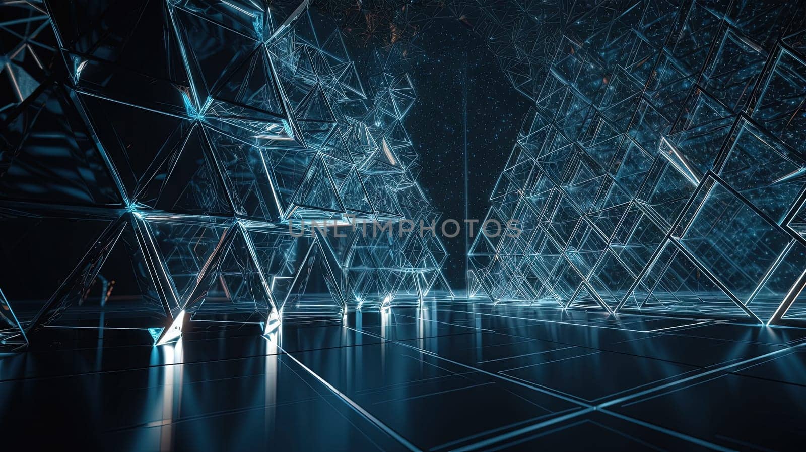 Abstract background with structure of neon triangles and technology style. Generated AI