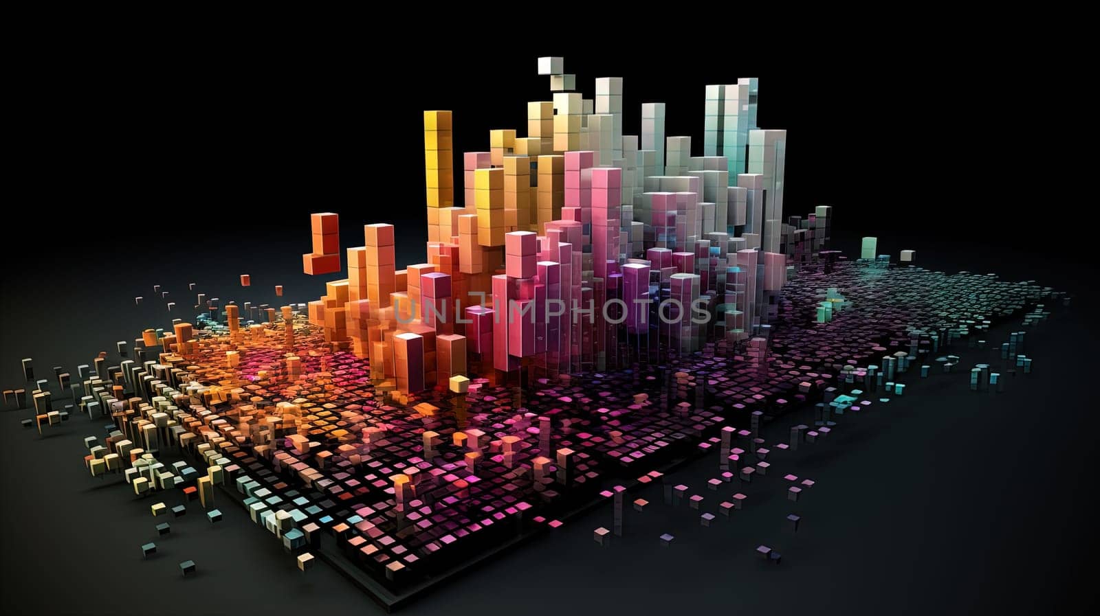 Business data graph concept with market data clusters and particles. Digital sorting and management concept for business and finance. Generated AI.