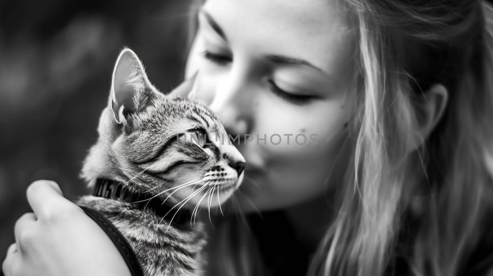 Tender cat cuddling. Cute delicate kitten. Generated AI