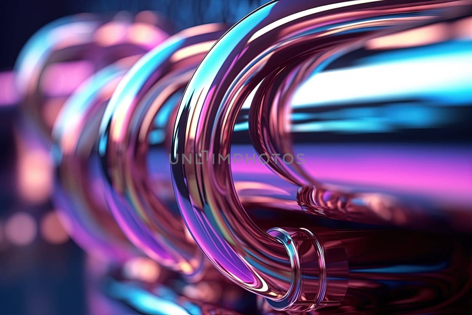 Abstract chrome pipes composition. Industry themed background with shiny metallic connected pipes. Generated AI