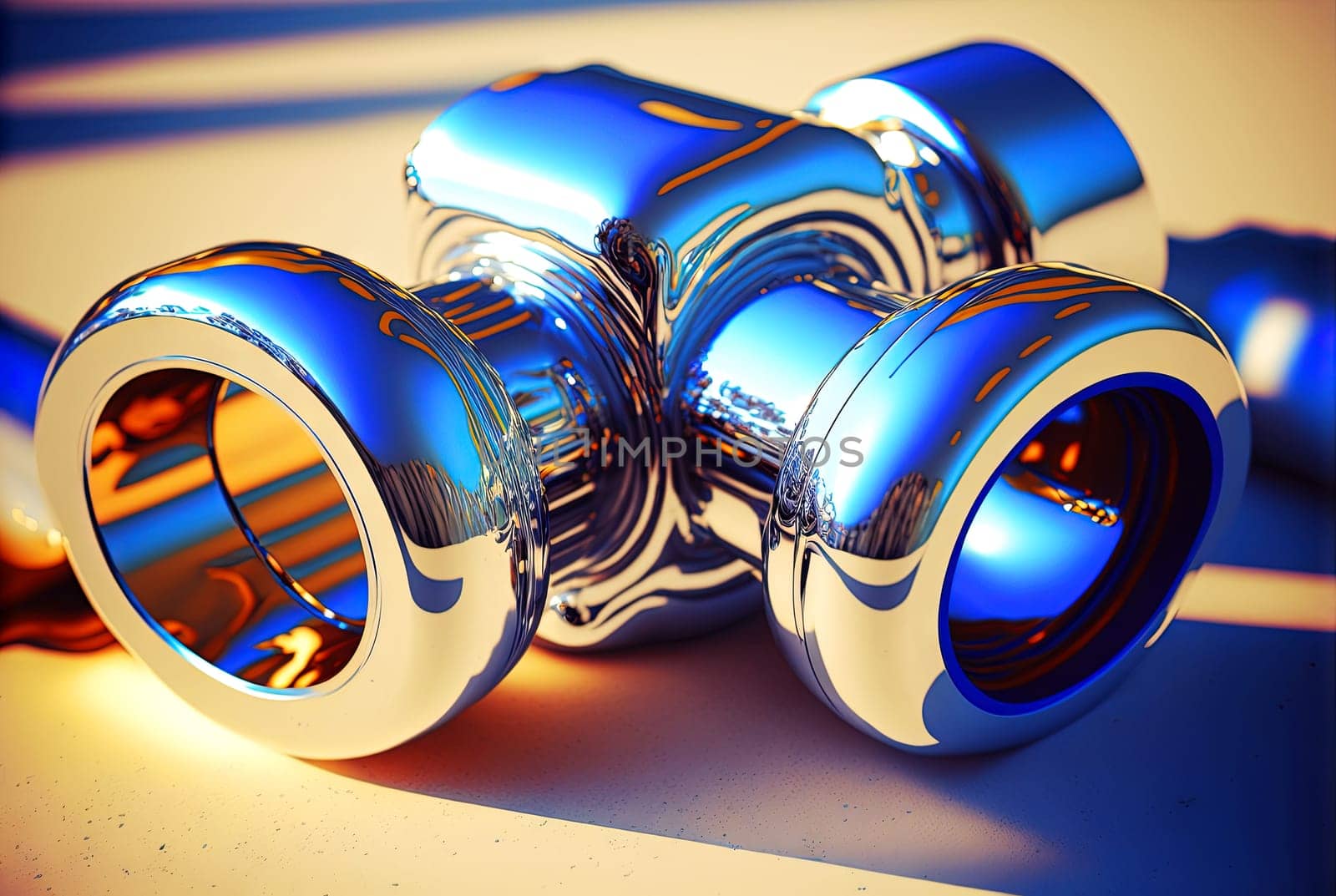 Abstract chrome pipes composition. Industry themed background with shiny metallic connected pipes. Generated AI