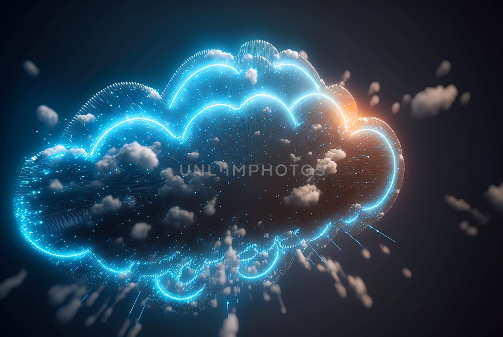Cloud computing concept with digital cloud of remote connections of internet user data. Data storage in modern web. Generated AI