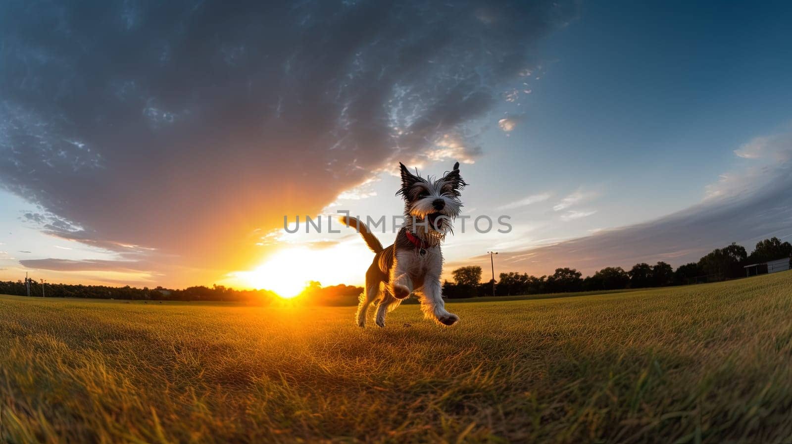 Cute puppy playing outside. Lifestyle dynamic dog photo in casual camera style. Generated AI