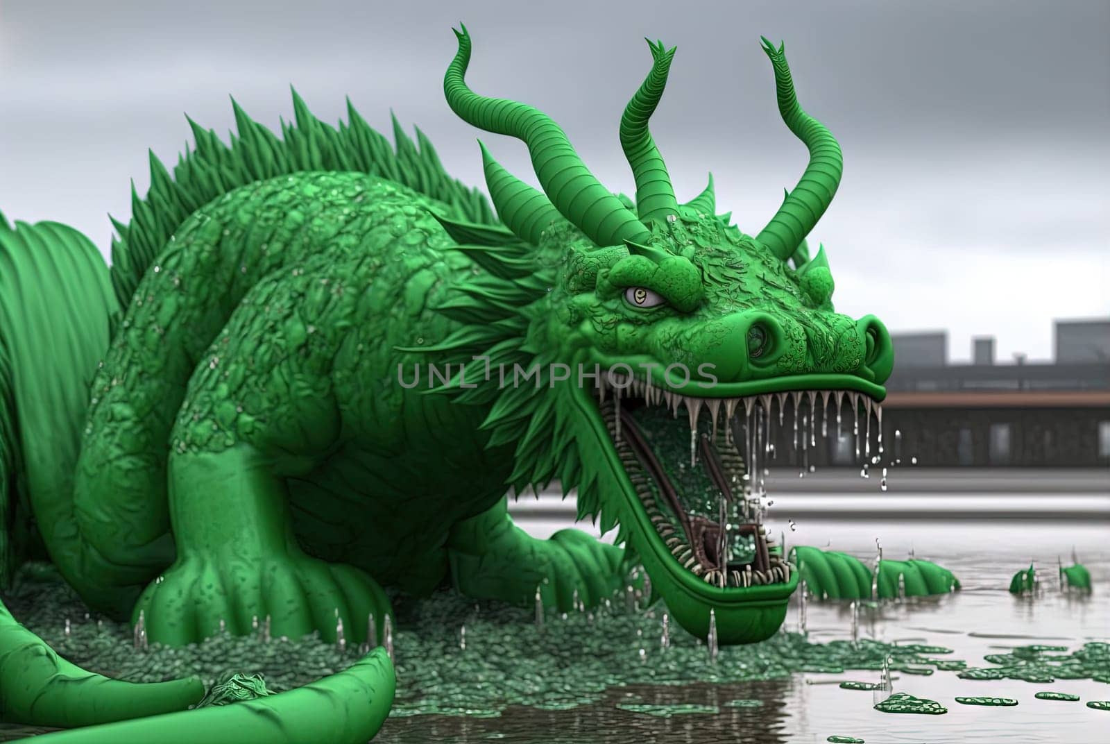 Green dragon, mysterious monster from farytales and symbol of 2024 lunar year in Chinese calendar. Generated AI