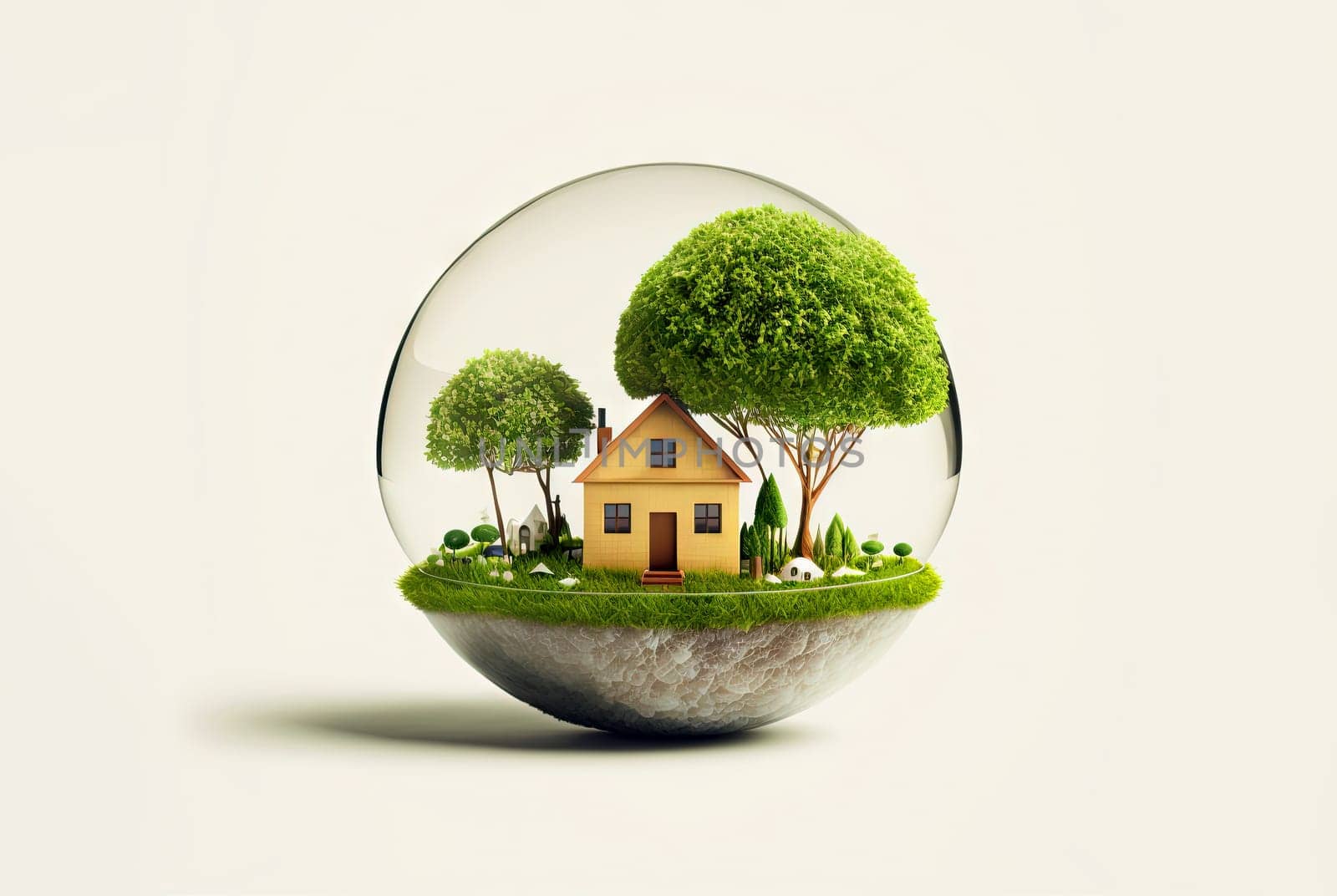 Ecological sustainability concept with stylized Earth as our home. Generated AI