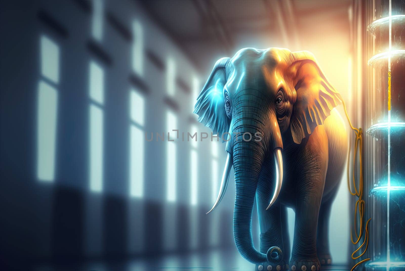 Elephant in the server room. Concept of the big data and digital fragility. Generated AI