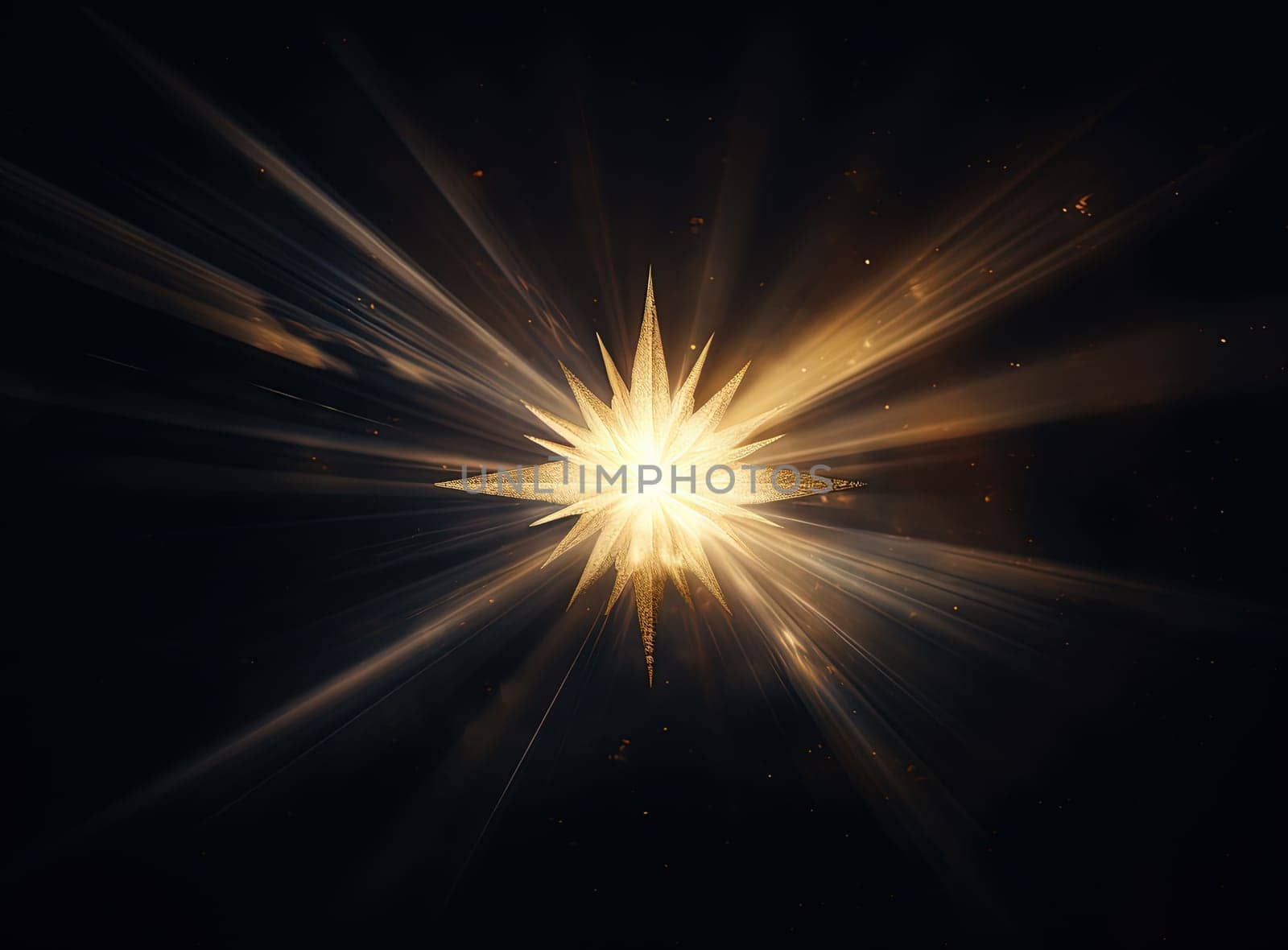 Star flare with yellow rays and beams on dark background. Generated AI