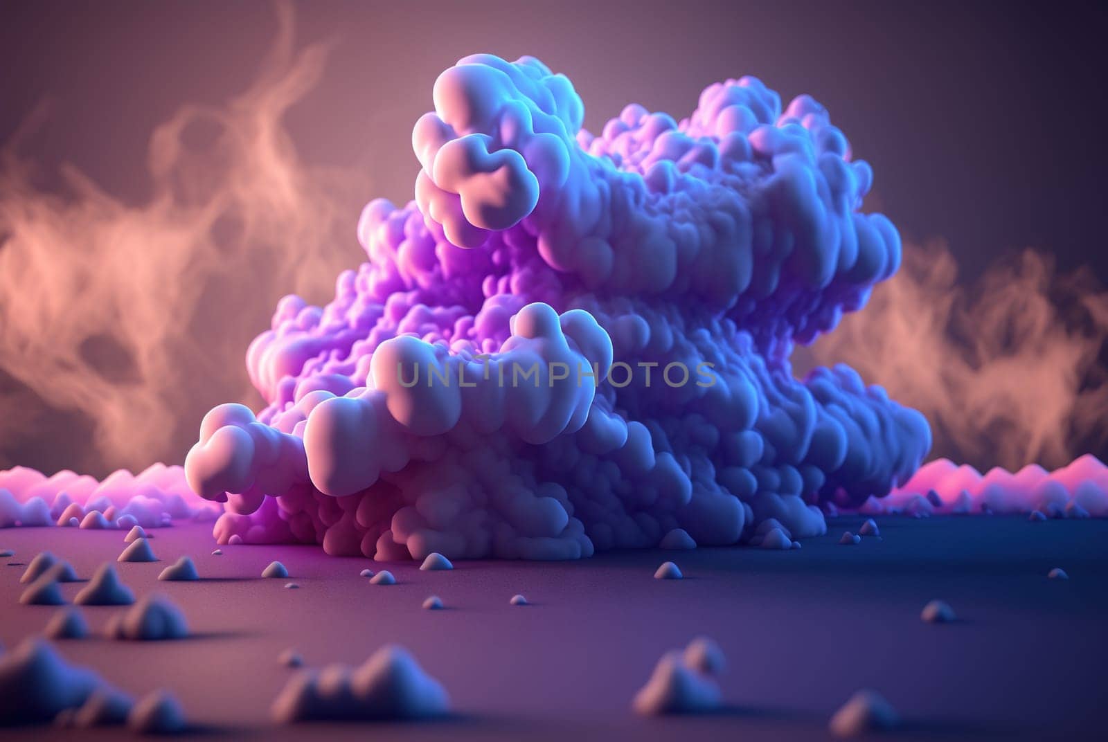 Abstract sweet foam clouds with splashing forms and drops. Colorful foam cloud ro sweet cotton background. Generated AI