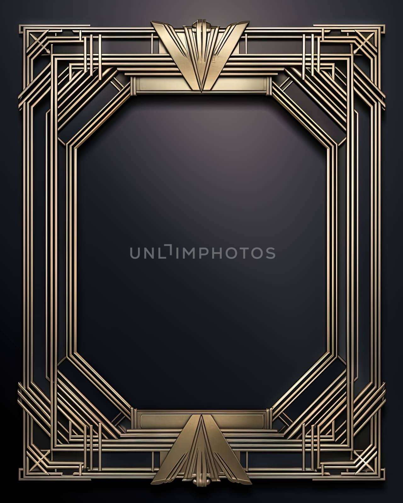 Golden art deco frame with ornament. Retro golden art deco or art nouveu frame in roaring 20s style. Generative AI. by SwillKch