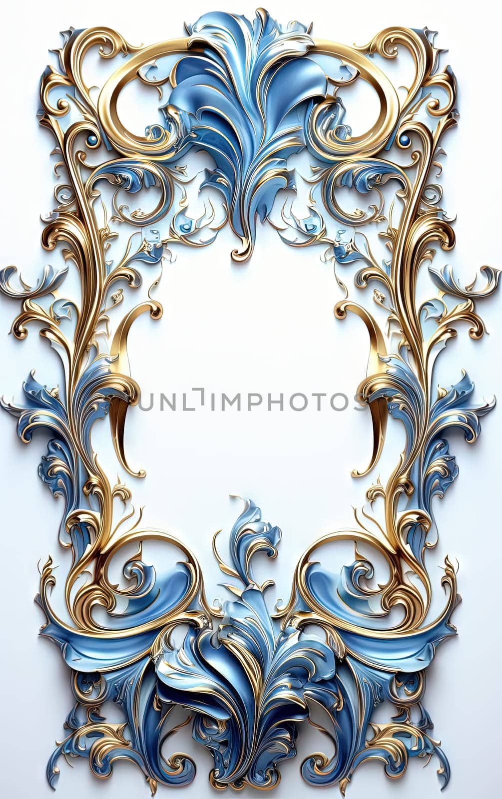 Golden ornamental frame in royal or empire style. Retro golden frame with vintage ornament. Generative AI