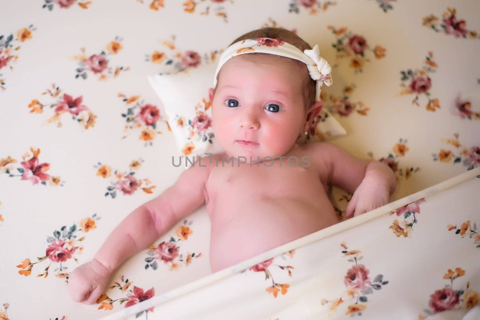 Tiny newborn girl in white cocoons on a white background. Professional studio photography.